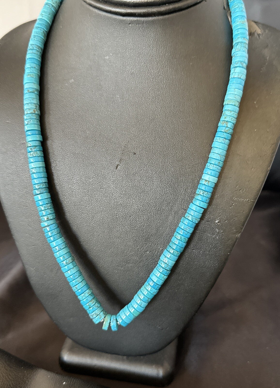 Robin Egg Blue Turquoise Heishi Navajo Sterling Silver Necklace 20" 18324