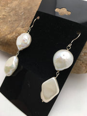 White Freshwater Pearl Dangle Earrings 1.5" | Sterling Silver | Authentic Native American Handmade | 03078