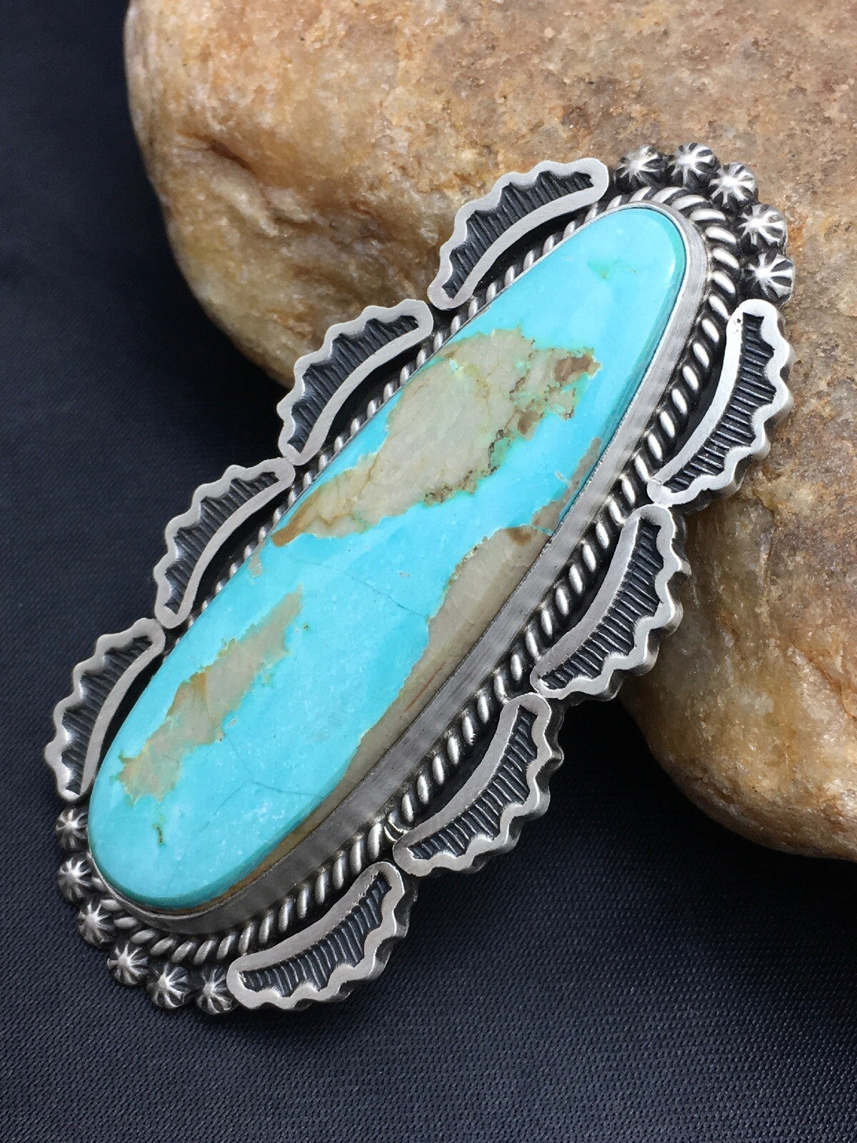 Blue Royston Turquoise Navajo Indian Sterling Silver Ring Size 9 3105