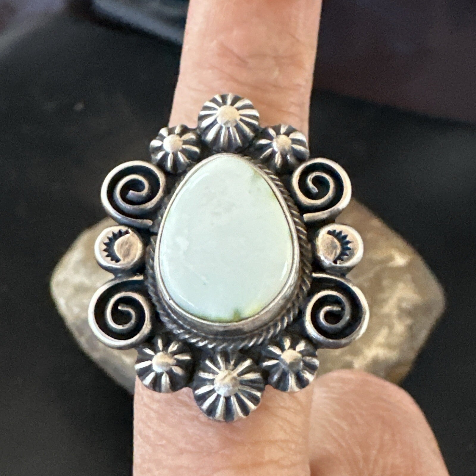 Women Blue Dry Creek Turquoise Navajo Sterling Silver Ring Sz 9 17773