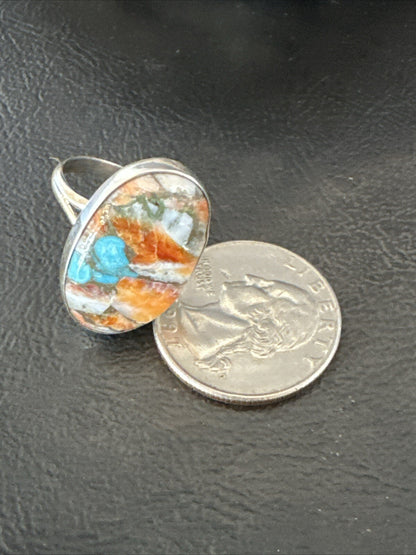 Turquoise Spiny Oyster Navajo Sterling Silver Ring Size 8 18209
