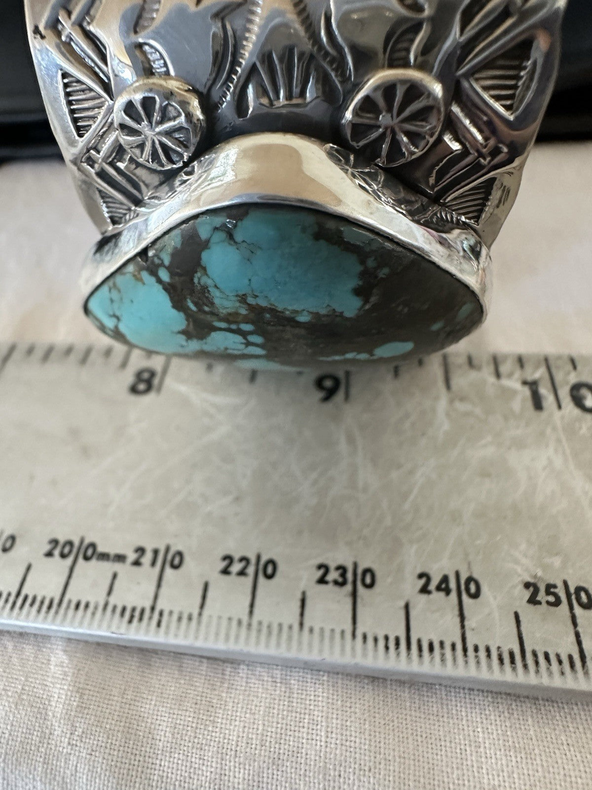 Mens Blue Spiderweb Turquoise Navajo Sterling Silver Cuff Bracelet 7.25" 19435