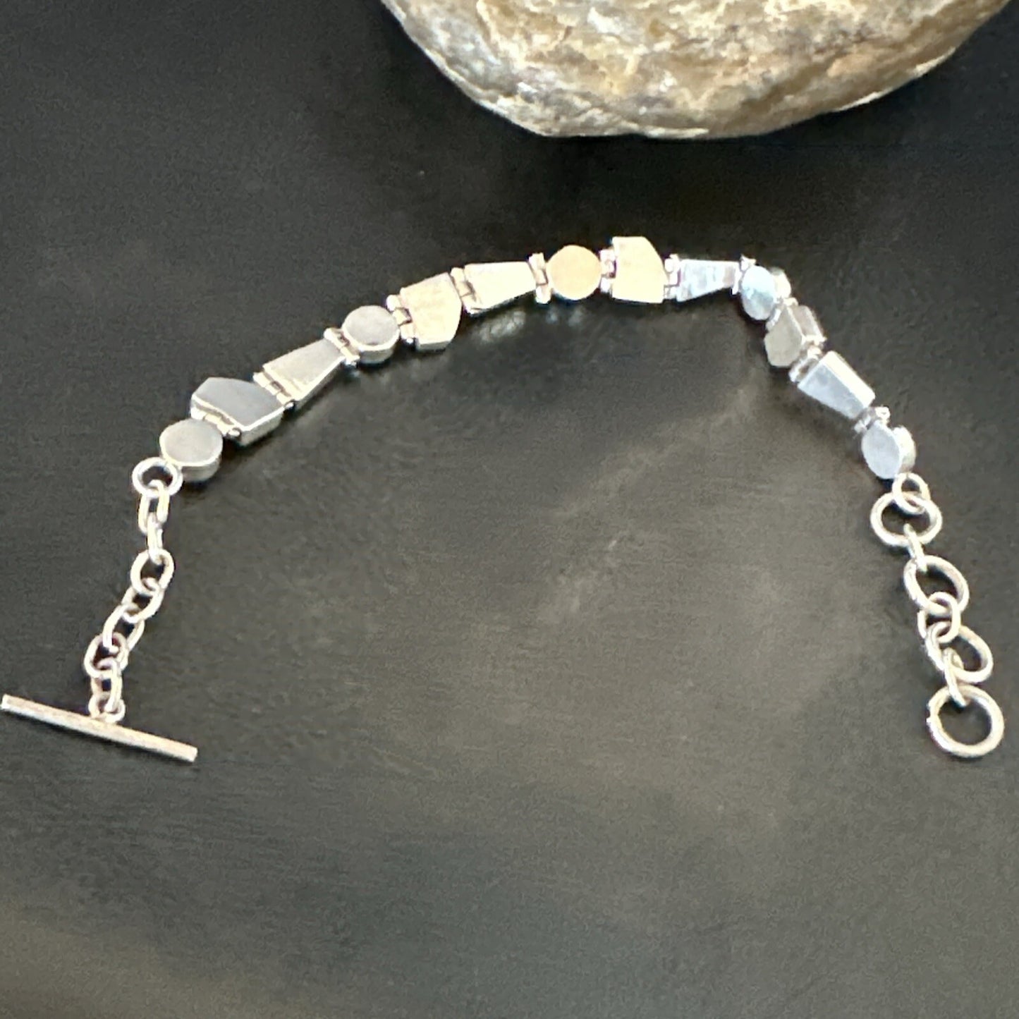 Pava Shell Navajo Old Pawn Sterling Silver Link Bracelet 8" 18131
