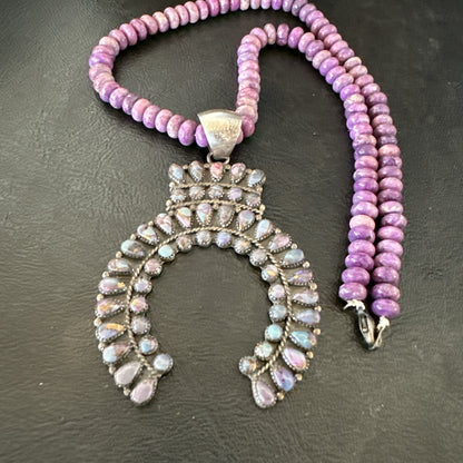 Old Pawn Purple Spiny Naja Sterling Silver Purple Stone Necklace 16” 19769