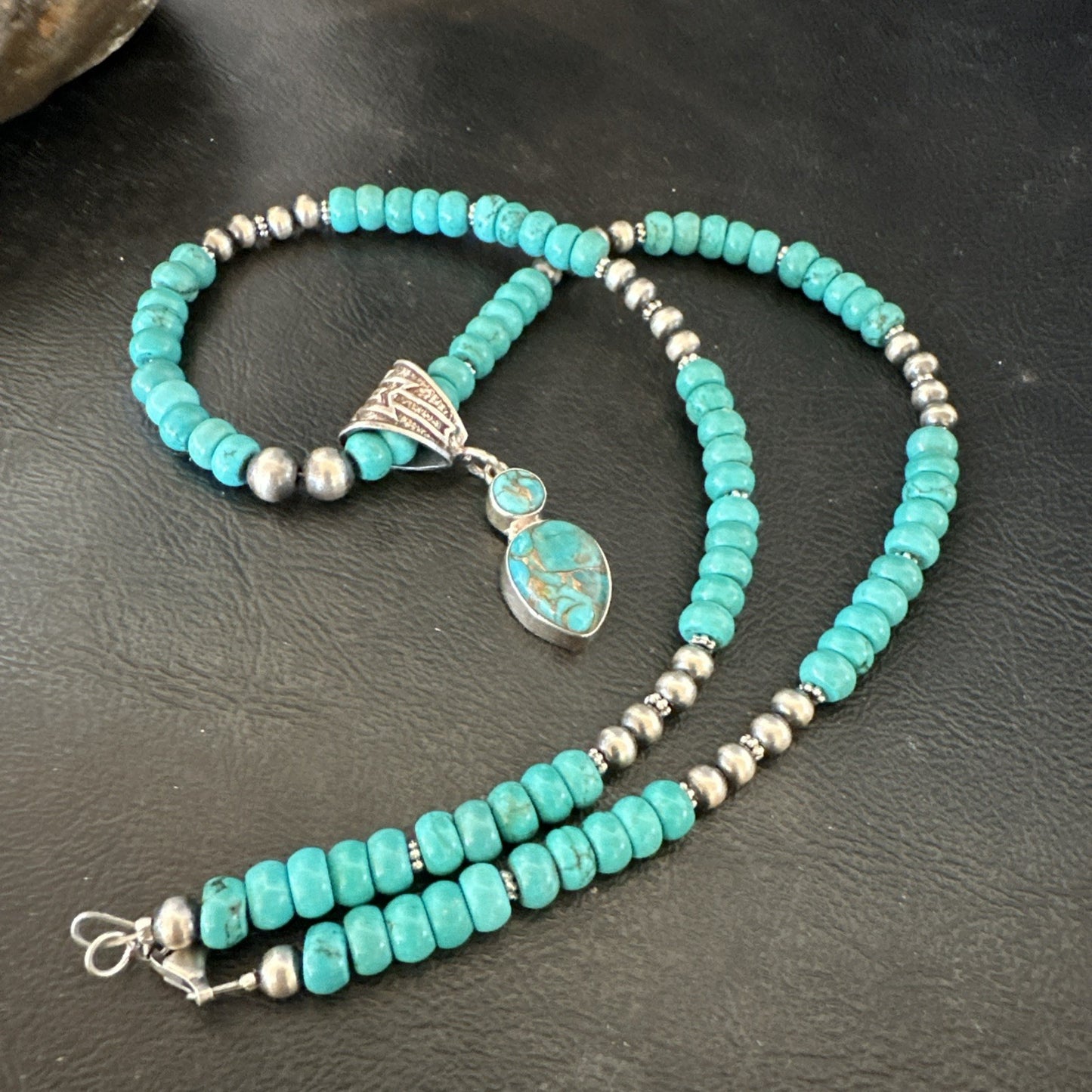Blue Mohave Turquoise Cluster Pendant Navajo Sterling Silver Necklace 20" 19720