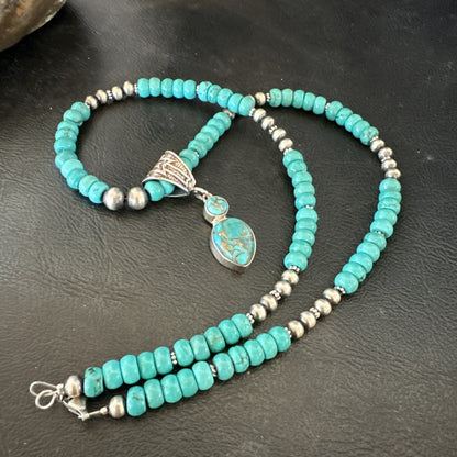 Blue Mohave Turquoise Cluster Pendant Navajo Sterling Silver Necklace 20" 19720