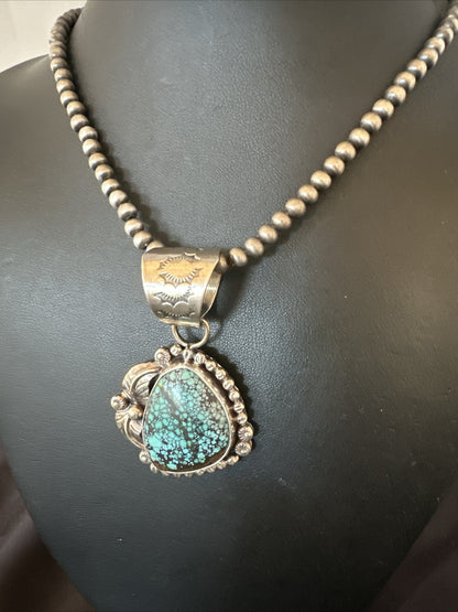 Men Women Navajo Sterling Silver Blue Spiderweb Turquoise Necklace Pendant 18093