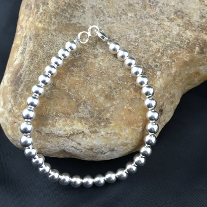 Native American Navajo 7.75” Sterling Silver Beads Bracelet 90108