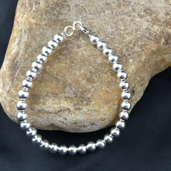 Navajo 7.75"Beads Bracelet | Sterling Silver | Authentic Native American Handmade | 90108