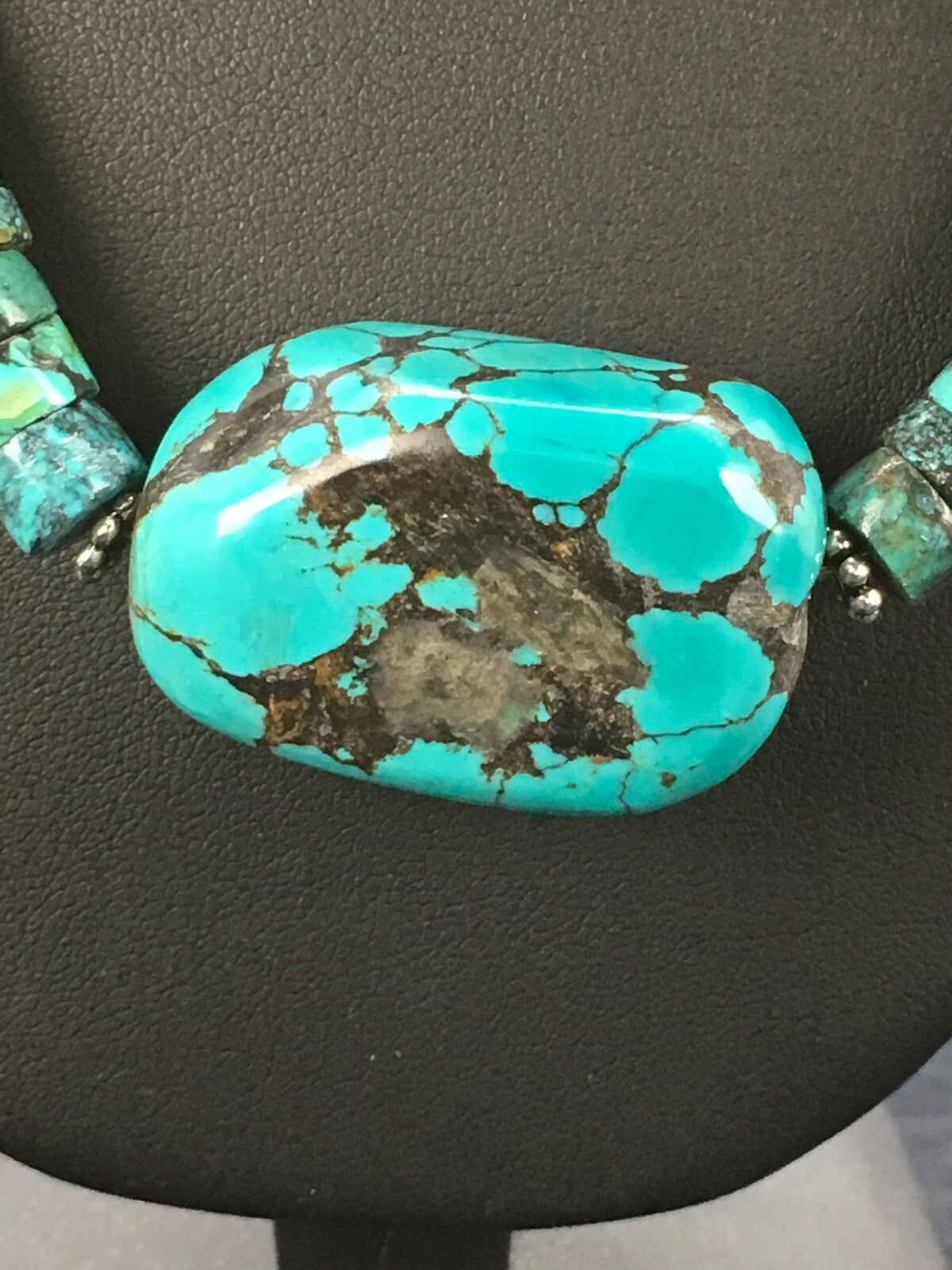 Spider Web Turquoise Heishi Navajo Sterling Silver Beads Necklace 21" 02960