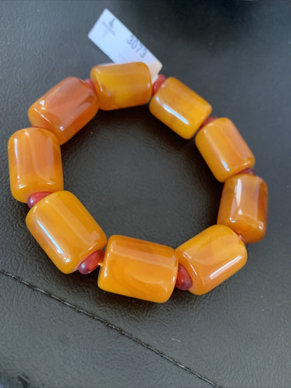 Native One-of-a-kind Stretch Gold Amber Stone Bracelet Garnet Set 03073