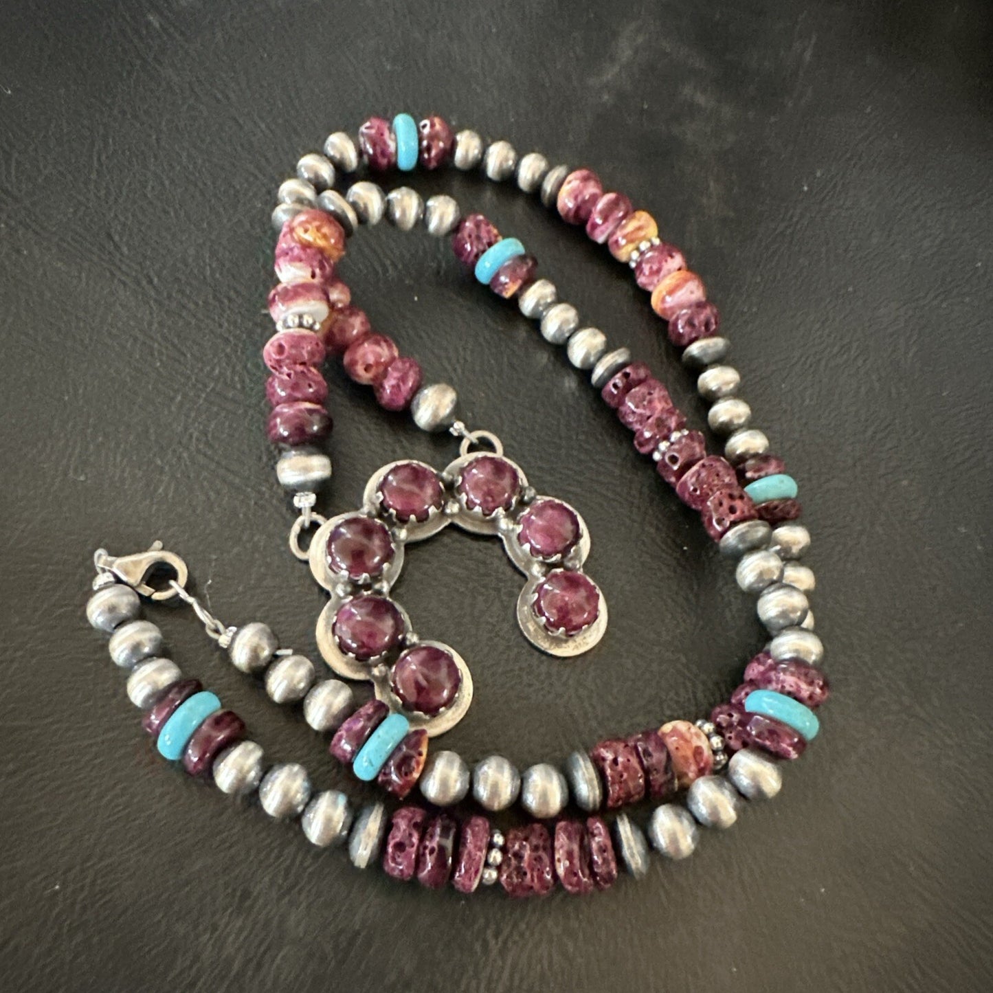 Purple Spiny Oyster Naja Pendant Turquoise Navajo Sterling Silver Necklace 18850