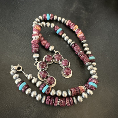 Purple Spiny Oyster Naja Pendant Turquoise Navajo Sterling Silver Necklace 18850