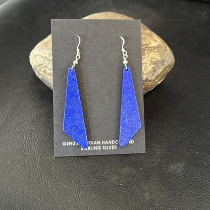 Navajo Slab Blue Lapis Sterling Silver Earrings 2" 17878