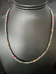 Multicolor 4mm Navajo Pearls 18"Necklace | Sterling Silver | Authentic Native American Handmade | 94318