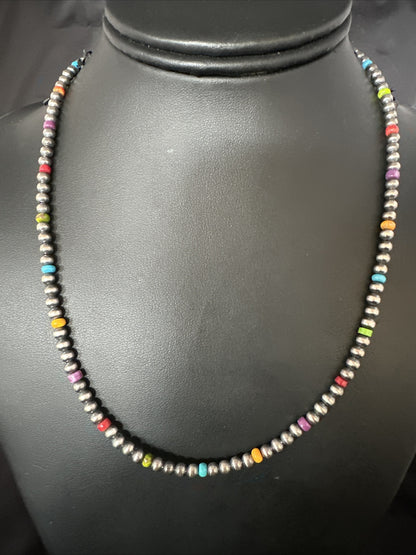 Multicolor 4mm Navajo Pearls Sterling Silver 18"  Necklace 94318