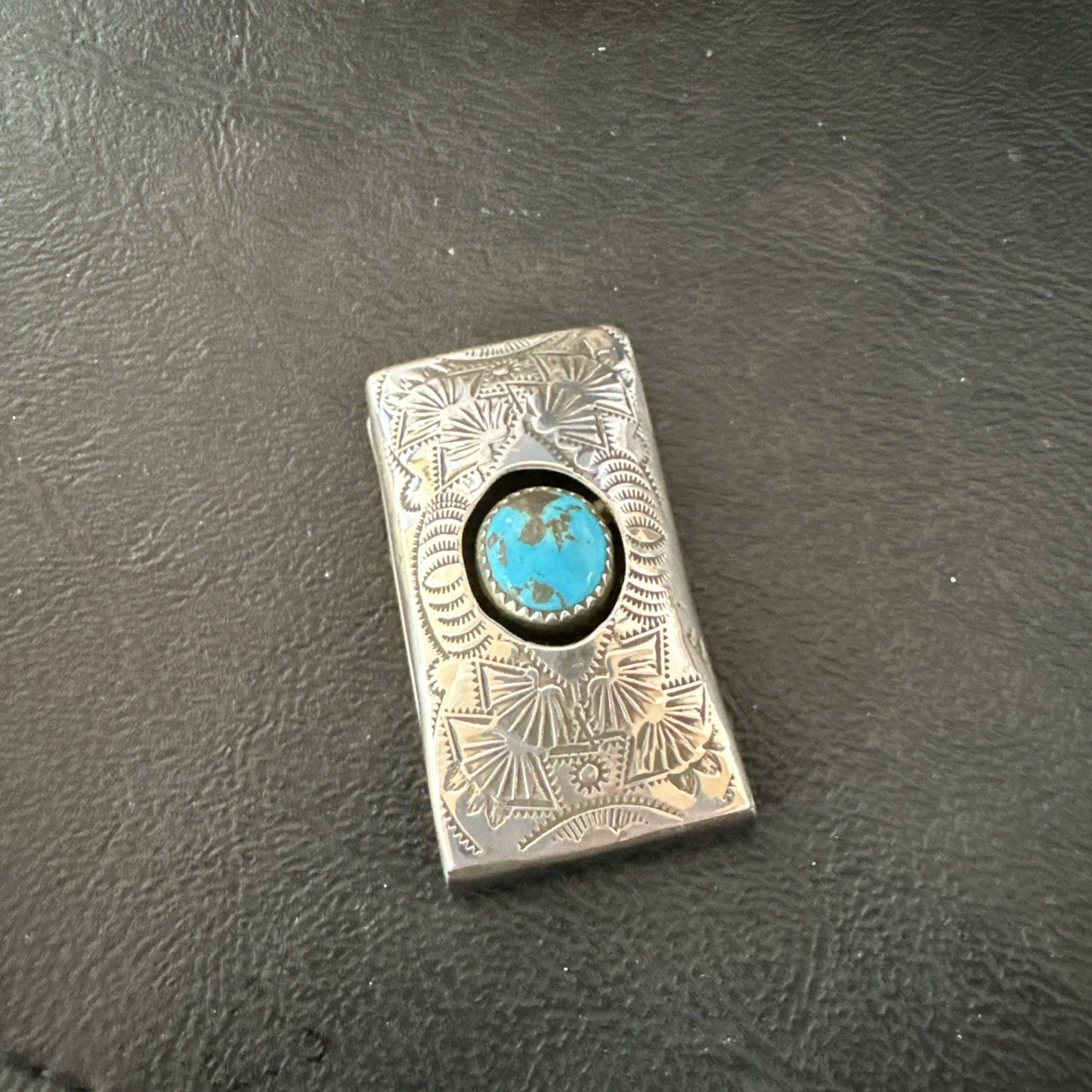 Mens Womens Blue Turquoise Navajo Stainless Stamped Silver Money Clip 19733