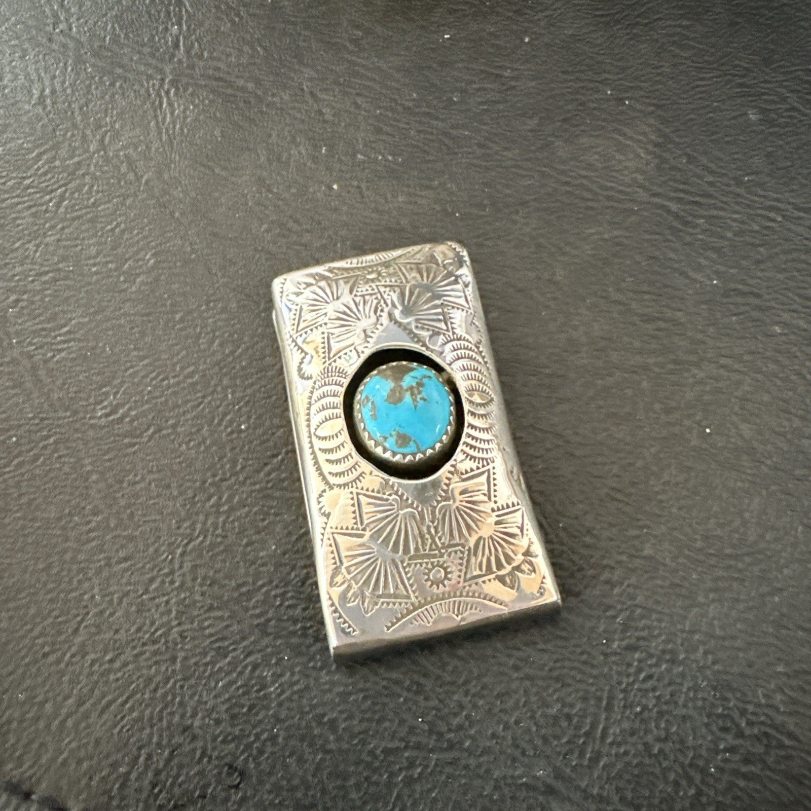 Mens Womens Blue Turquoise Navajo Stainless Stamped Silver Money Clip 19733