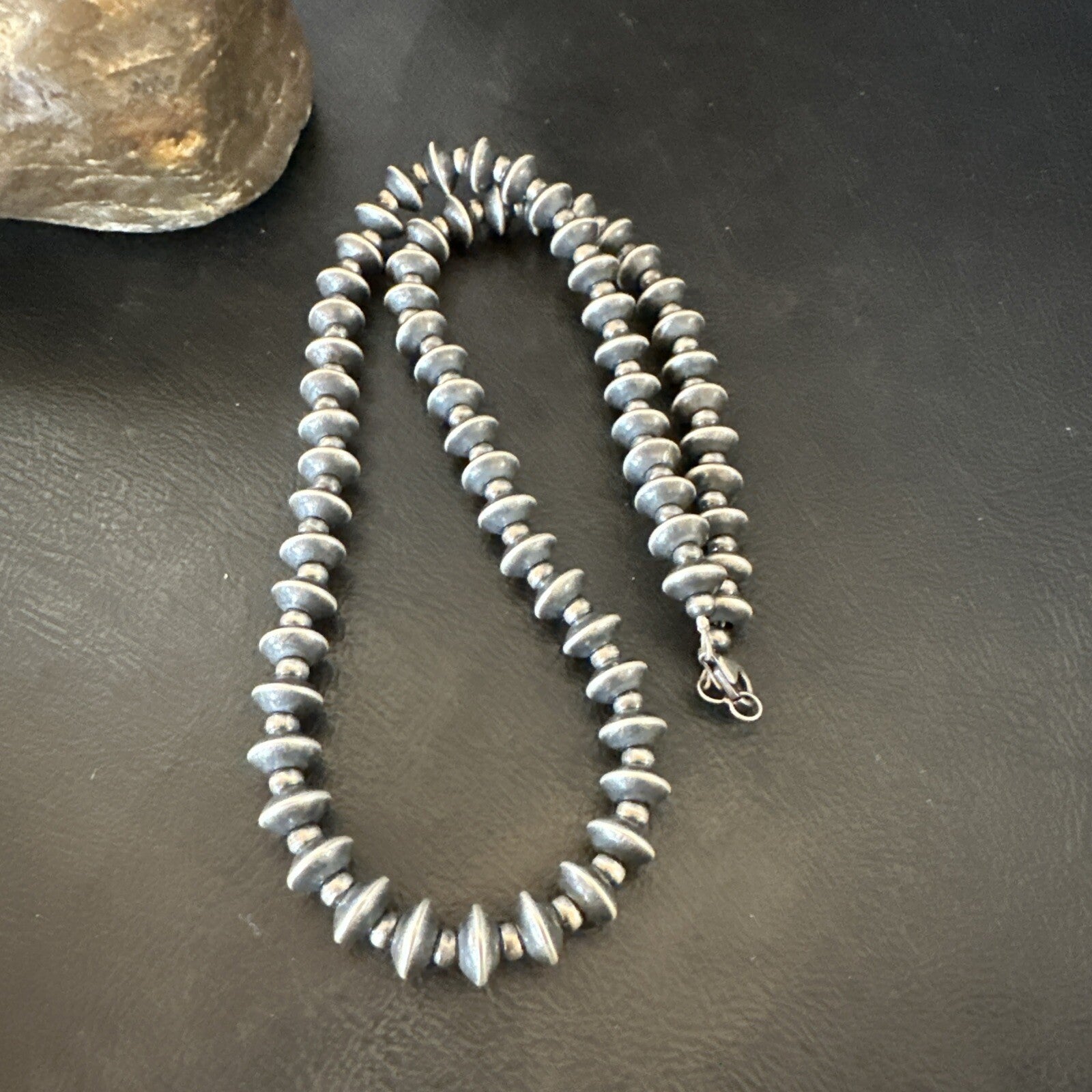 Sterling Silver Beads 8mm Rondelle Flat Sterling Silver Beads Necklace 19” 18832