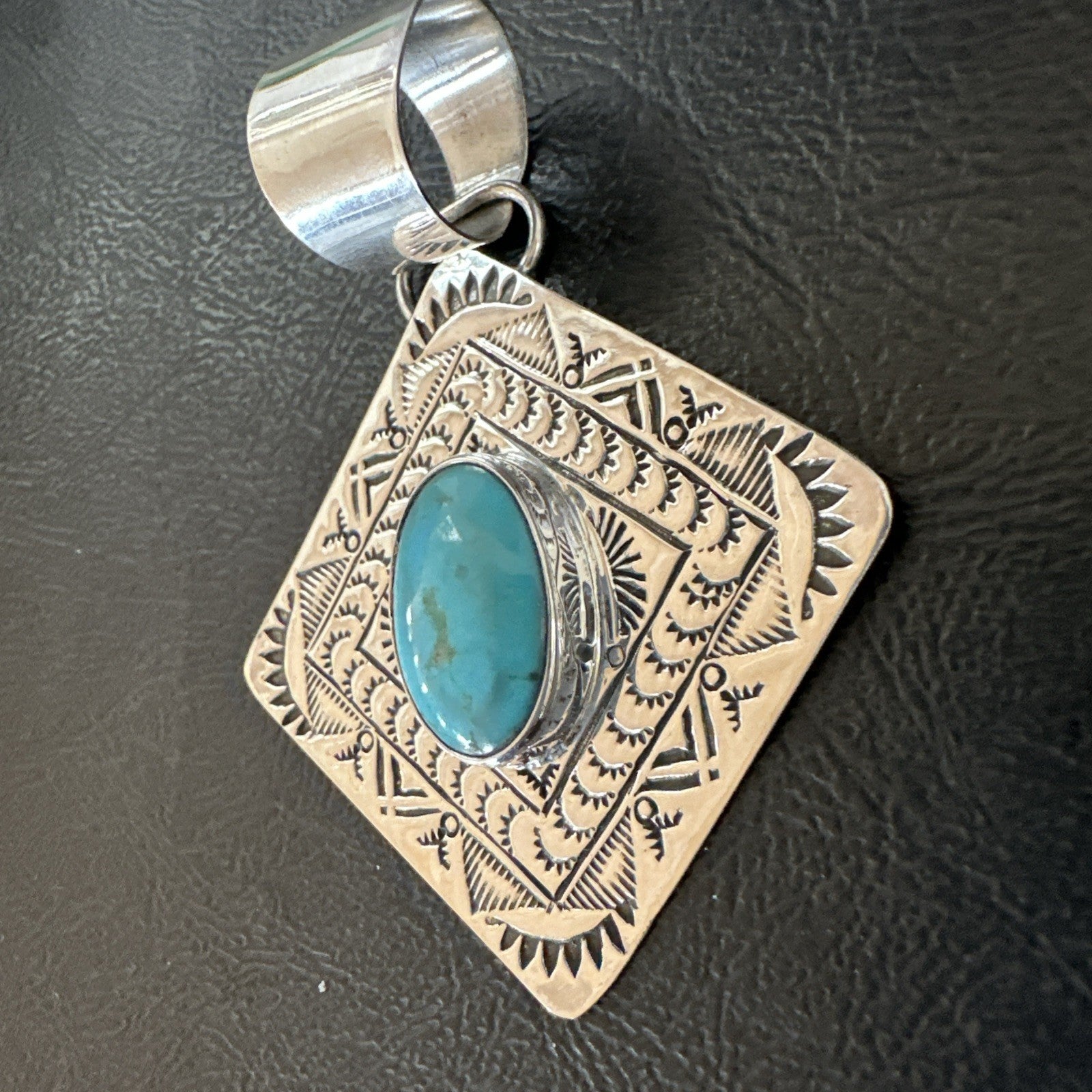 Men Women Blue Kingman Turquoise Pendant Navajo Sterling H Joe 19520