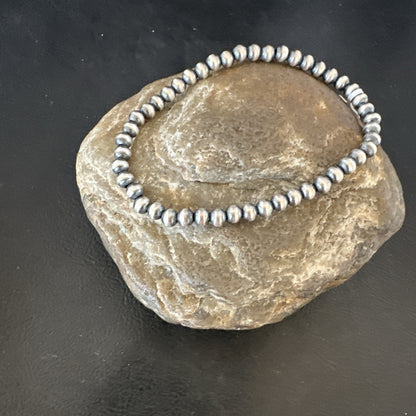 Stretch Navajo 5mm Beads 8” Sterling Silver Bracelet 90503
