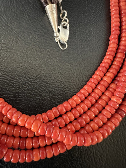 Red Spiny Stabilized 5 Strand Bead Heishi Shell 28” 19396