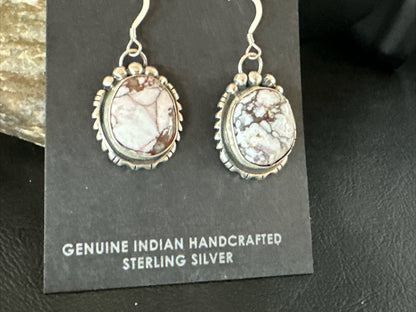 Womens Wild Horse Turquoise Navajo Sterling Silver Dangle Earrings 17706