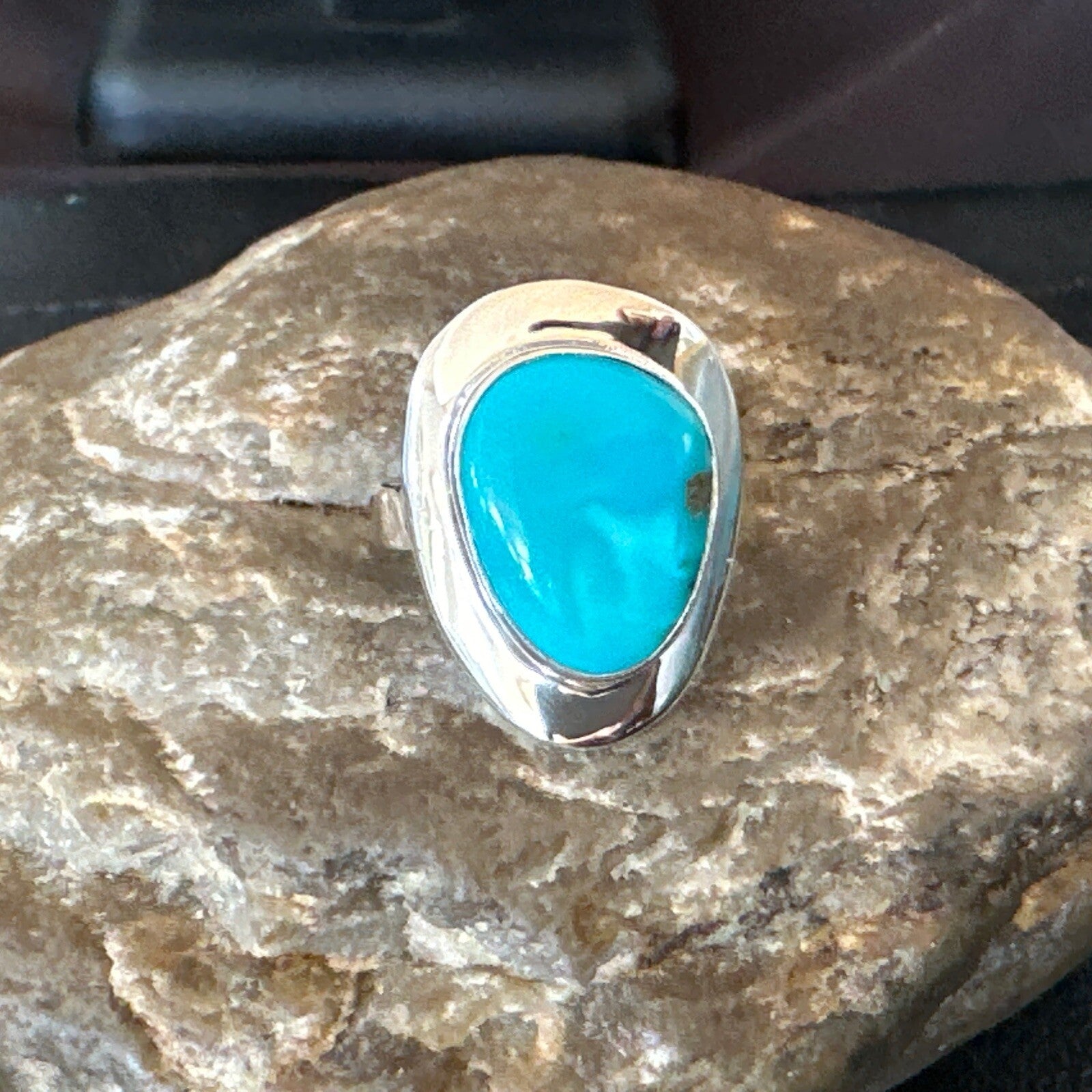 Southwestern Sterling Silver Blue Kingman Turquoise Ring Size 8 18516