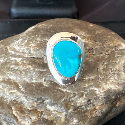 Southwestern Sterling Silver Blue Kingman Turquoise Ring Size 8 18516