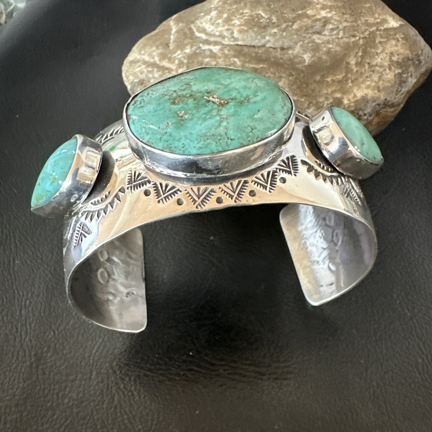 XL Mens Blue Green Turquoise Navajo Sterling Silver Cuff Bracelet 8" 19505