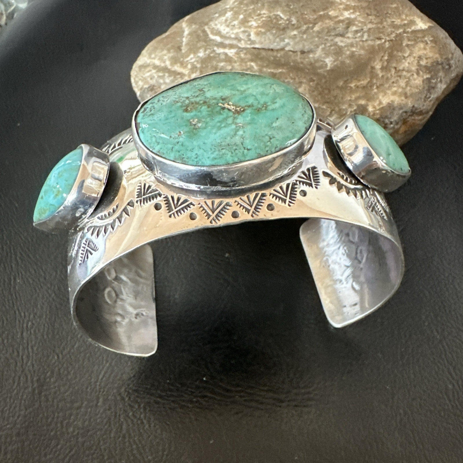 XL Mens Blue Green Turquoise Navajo Sterling Silver Cuff Bracelet 8" 19505