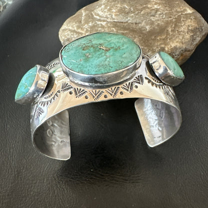 XL Mens Blue Green Turquoise Navajo Sterling Silver Cuff Bracelet 8" 19505