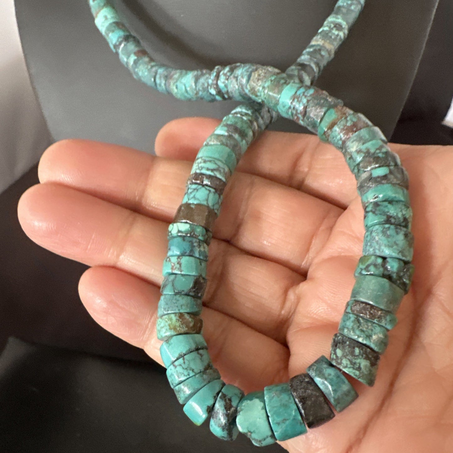 Navajo Turquoise 8mm Heishi Sterling Silver Bead Necklace 24" 19035