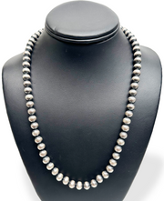 8mm Navajo Pearls 20"Single Strand Necklace | Sterling Silver | Authentic Native American Handmade