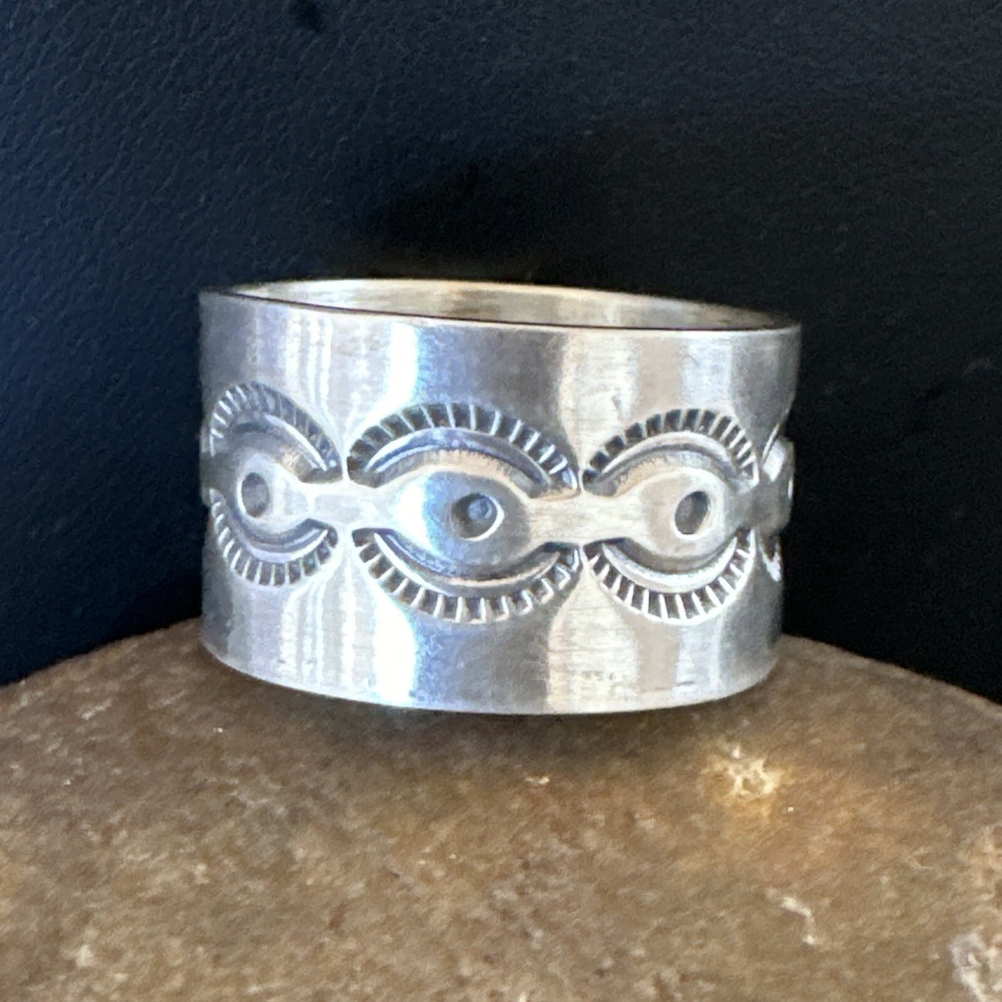 Mens  Wedding Wide Band Navajo Stamped Sterling Silver Ring Size 12 17998