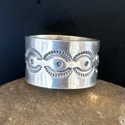 Mens  Wedding Wide Band Navajo Stamped Sterling Silver Ring Size 12 17998