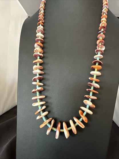 Orange Spiny Oyster Turquoise Navajo Pearls Sterling Silver Necklace 27” 19466