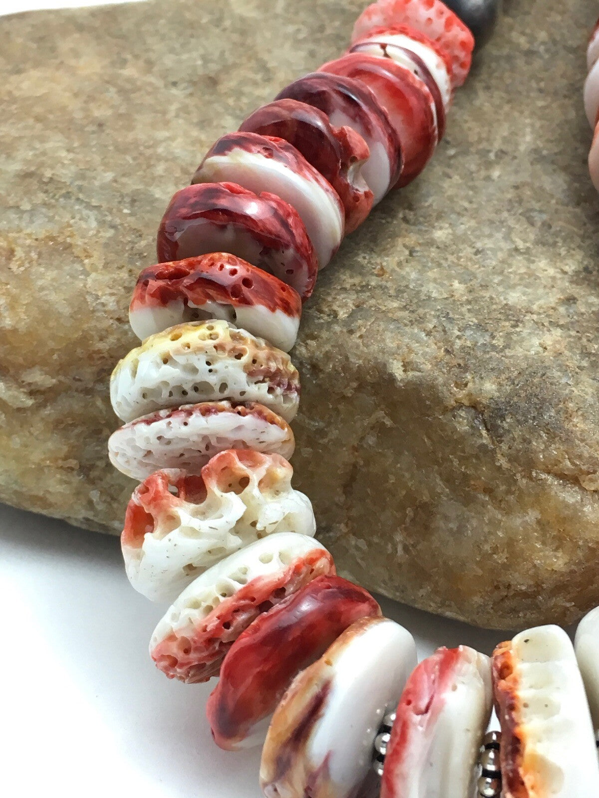 Native American Red Spiny Oyster Navajo Sterling Silver Necklace 20" 04026