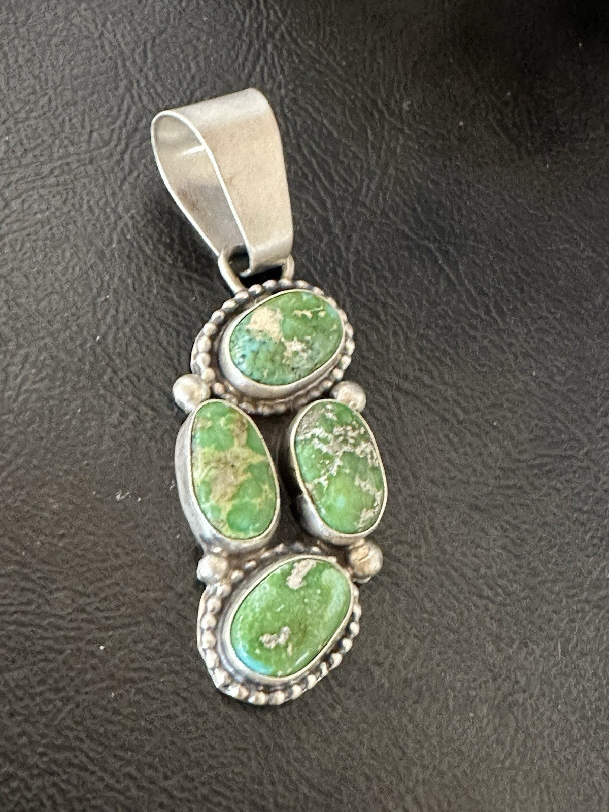 Green Sonoran Gold Turquoise Navajo Sterling Silver 925 Cluster Pendant 19400