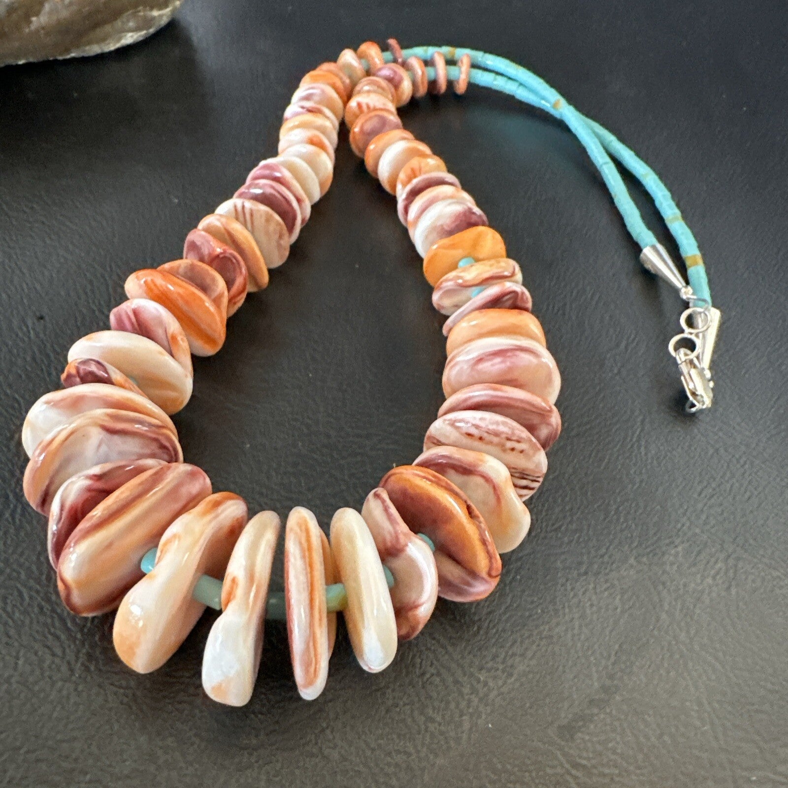 Orange Spiny Oyster Turquoise Navajo Pearls Sterling Silver Necklace 23" 18065