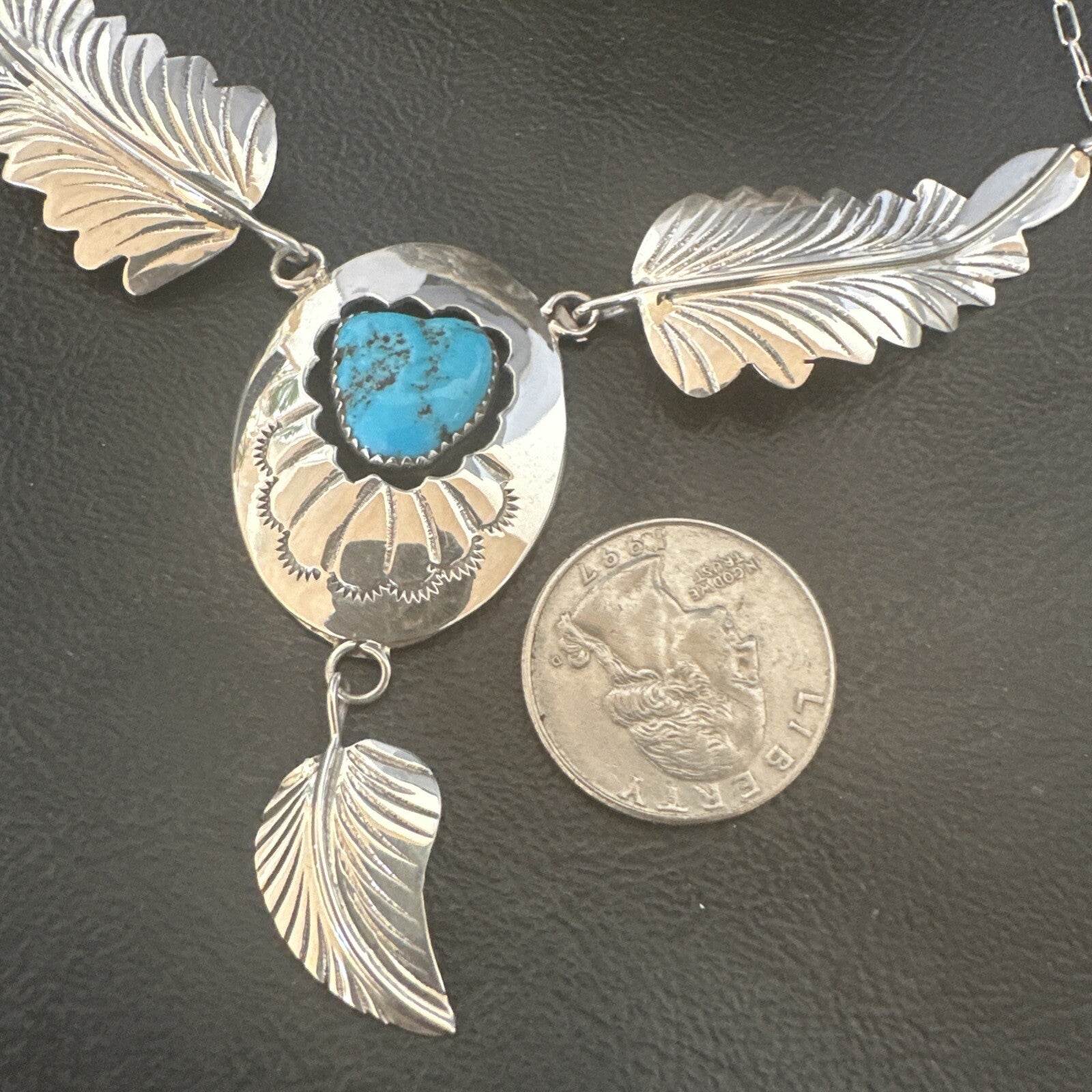 Blue Kingman Turquoise Navajo Sterling Silver Necklace Pendant 18576