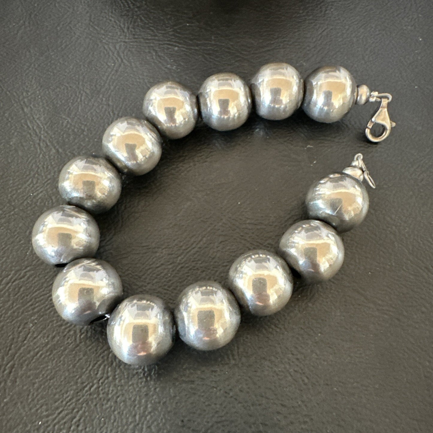 14mm Round Beads 7” Sterling Silver Beads Bracelet 91407