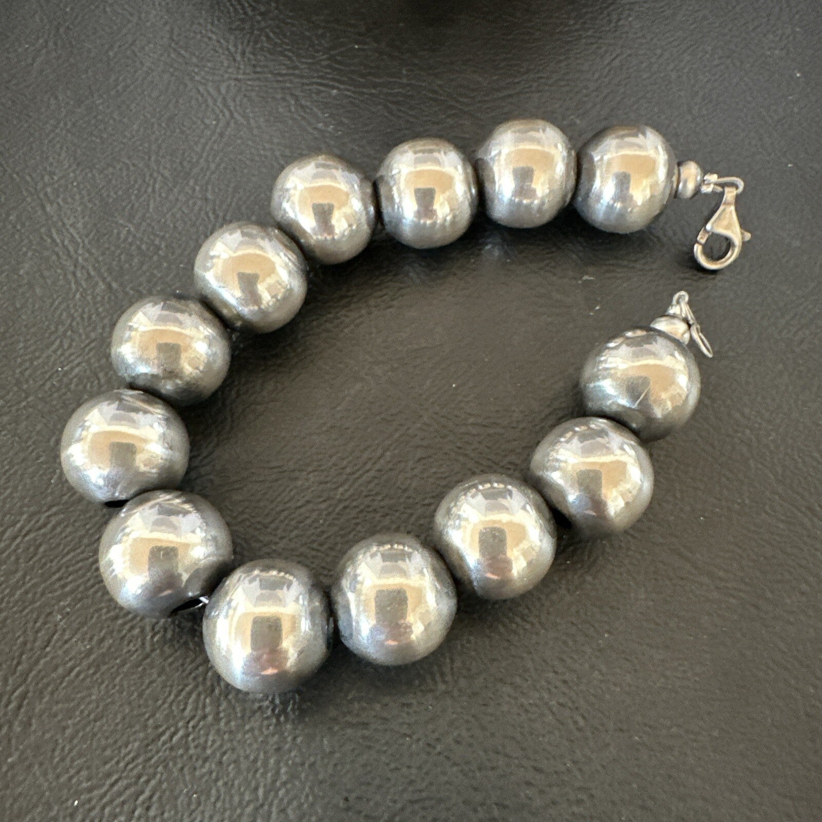 14mm Round Beads 7” Sterling Silver Beads Bracelet 91407