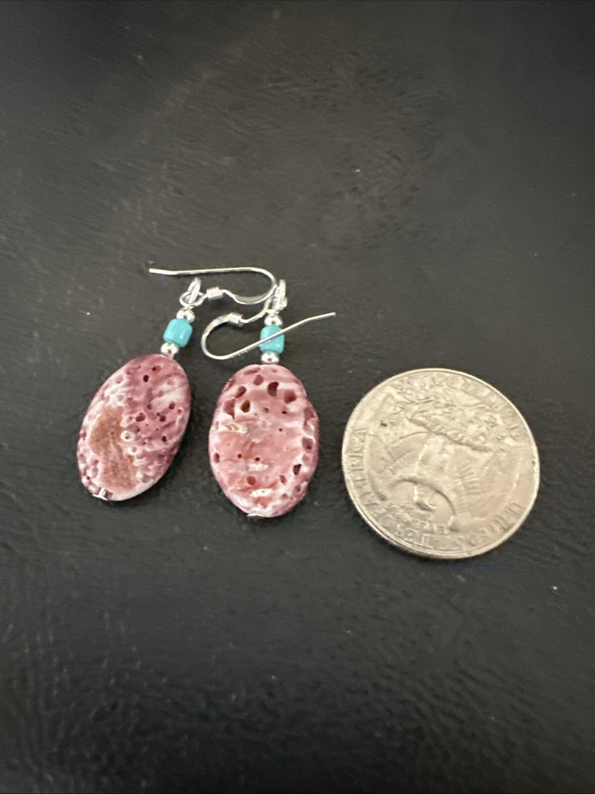 Navajo Sterling Purple Spiny Oyster Turquoise Bead Earrings 18691