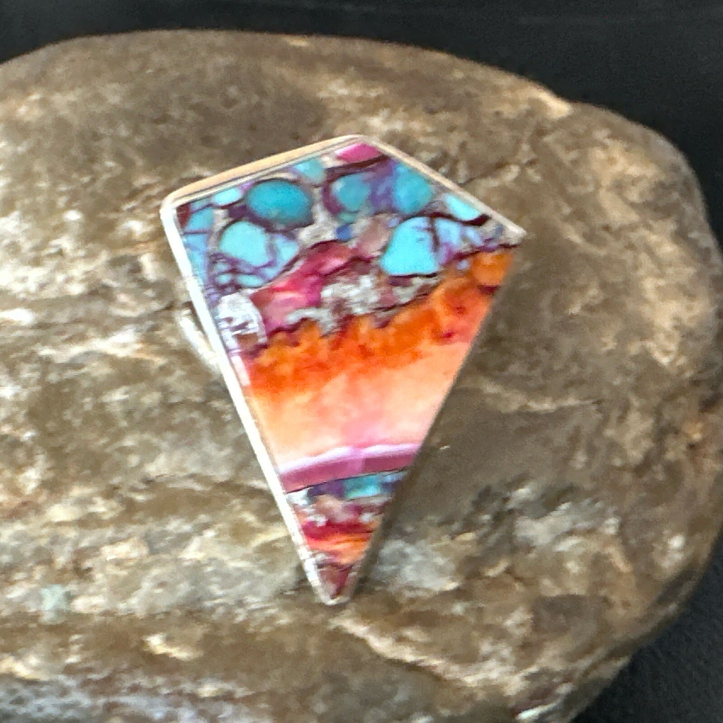 Blue Turquoise Spiny Oyster Southwestern Sterling Silver Ring Size 9 18463