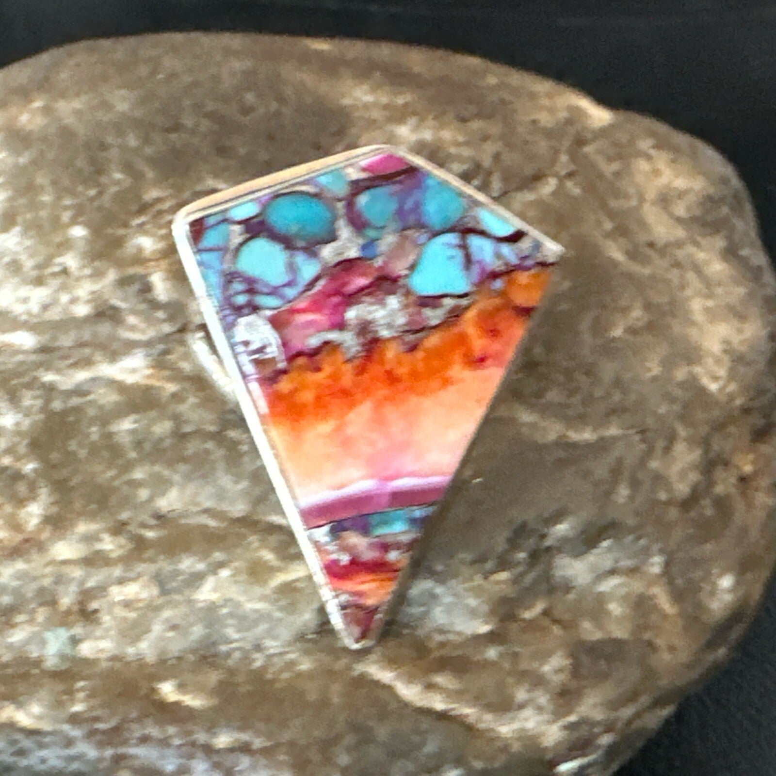 Blue Turquoise Spiny Oyster Southwestern Sterling Silver Ring Size 9 18463