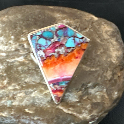 Blue Turquoise Spiny Oyster Southwestern Sterling Silver Ring Size 9 18463