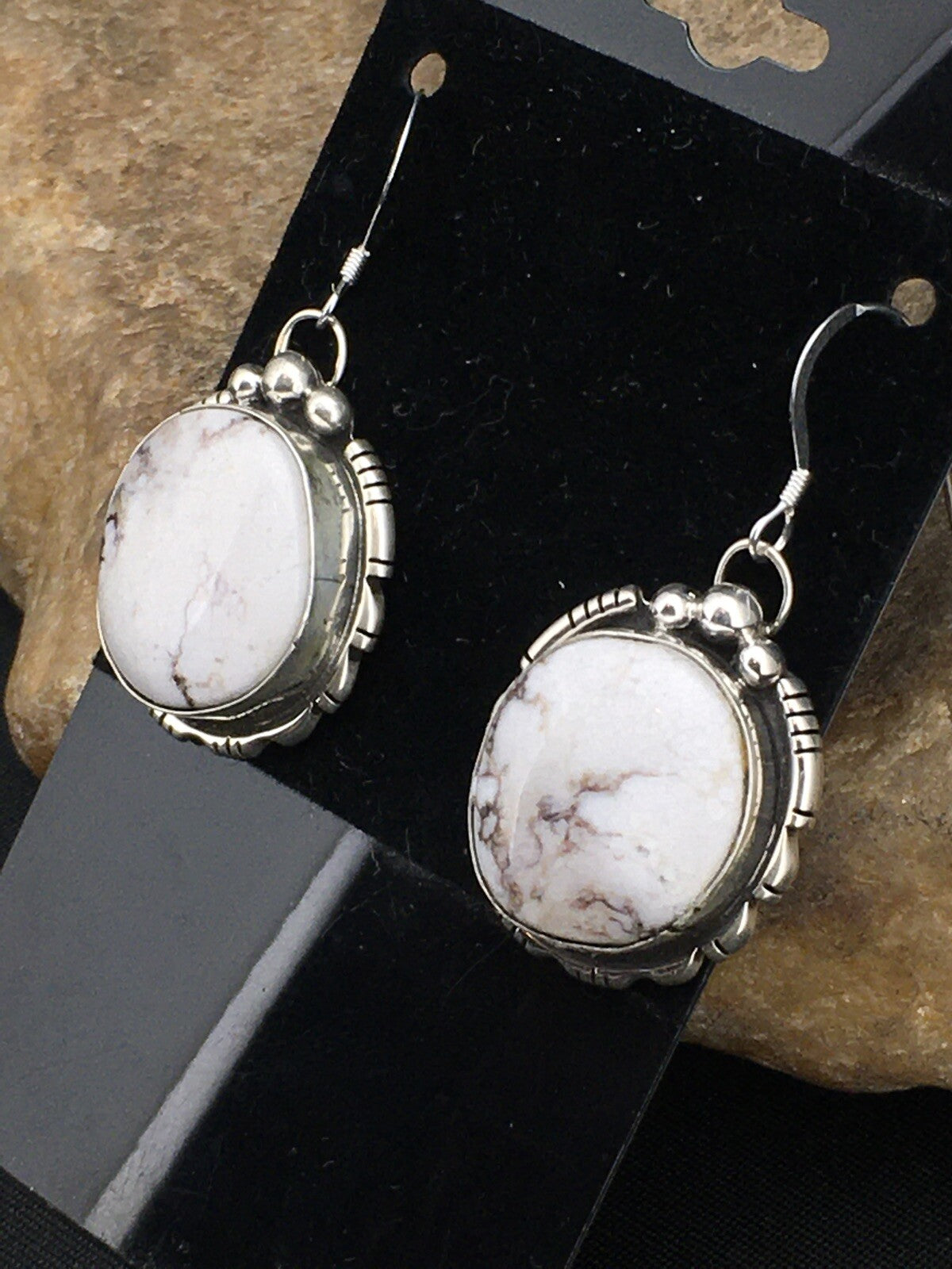 Navajo Sterling Silver Wild Horse Turquoise Earrings 1" 01321