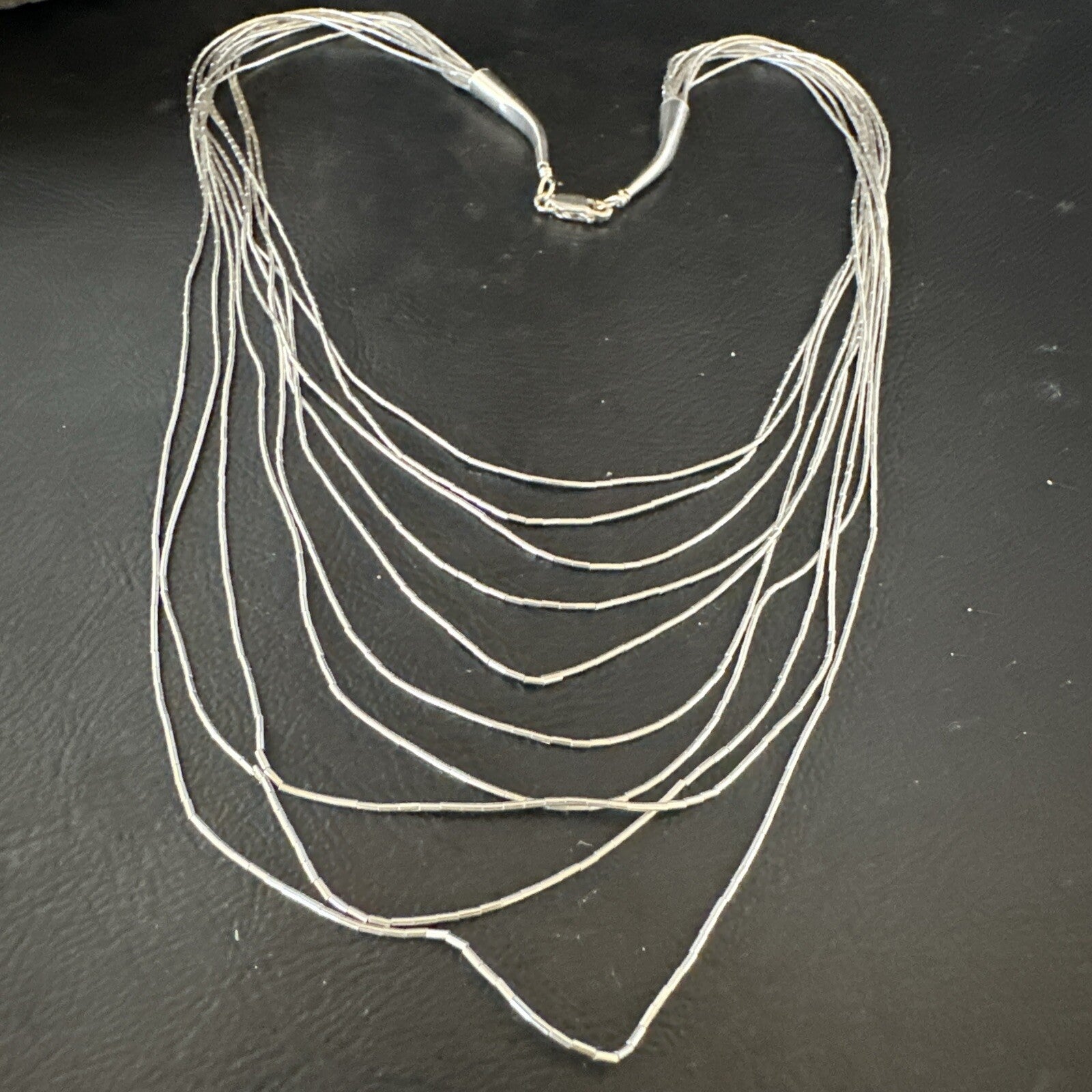 Graduated Bib Heishi Liquid All Sterling Silver 10S Necklace 20" 17244