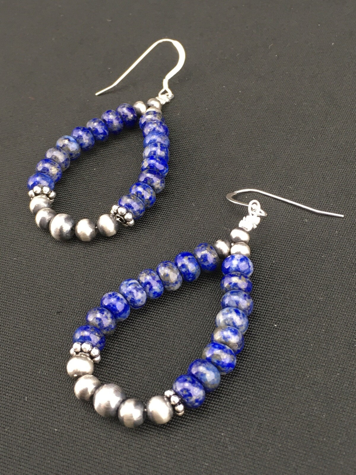 Blue Lapis Lazuli Bead Navajo Sterling Silver Dangle Earrings 2" 1250